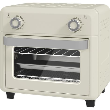 Four à air chaud 10 L pour griller, cuire et frire, minuterie, 1000 W, compatible lave-vaisselle, blanc crème
