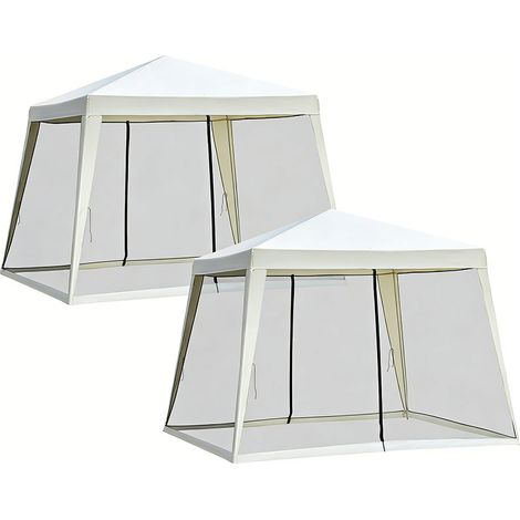2er-Set gartenpavillon Pavillon 3 x 3 m wetterfest mit Moskitonetz, Partyzelt aus Metall und Polyester in Cremeweiß