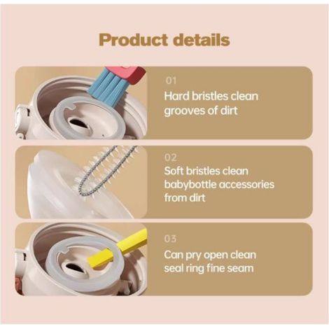 Goupillon Bouteille - 3 En 1 Brosse À Bec Fente Et Angle - Pour Bouteilles Et Tasses - Lot De 1 (1/4)