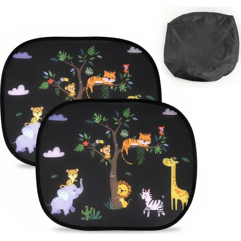 2PCS Pare-Soleil Voiture Bébé avec Protection UV, 44x36,5 cm Pare-Soleil pour Fenêtres Latérales Auto pour Enfants, et Adorables Motifs Animaux de la Forêt, Protection Solaire Auto, sans Ventouse (1/5)