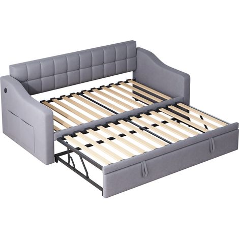 Divano letto estensibile 2 in 1 grigio in velluto con porte di ricarica e tasca HOMVRA (1/5)