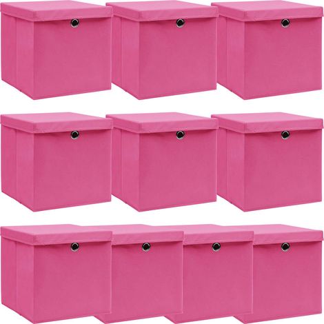 vidaXL Cajas de almacenaje con tapas 10 uds tela rosa 32x32x32 cm (1/4)