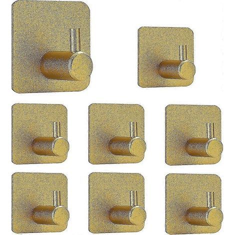 Lot de 8 crochets adhésifs dorés pour serviettes, crochets muraux autocollants (cadeau). (1/5)