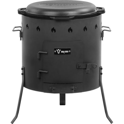 Caldero Kazan BBQ-Toro de hierro fundido 16L con horno Kazan Ø 45 cm, olla de hierro fundido con tapa, caldero para gulash, caldero de fuego
