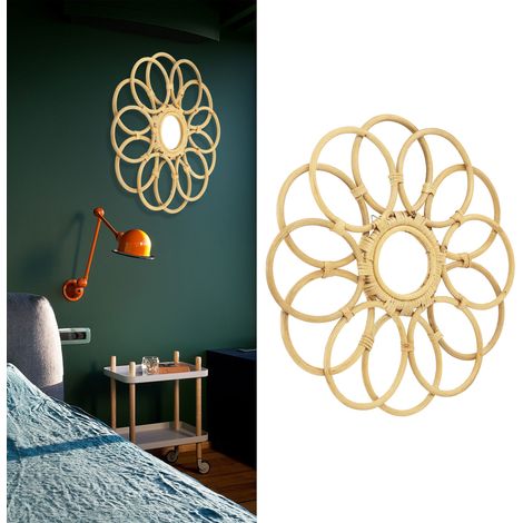 【Wanddekoration】 Vintage-Rattanspiegel, 45 cm Durchmesser, Naturrahmen, für Eingangsbereich und Wohnzimmer (1/5)