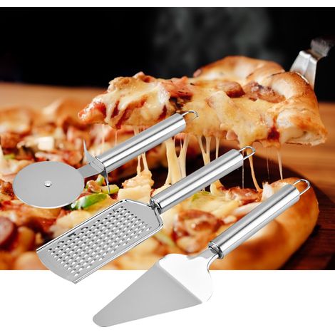 3-teiliges Set Backwerkzeuge aus Edelstahl, bestehend aus Pizzaschneider, Pizzaschaufel und Käsereibe für Pizzakuchen (1/3)