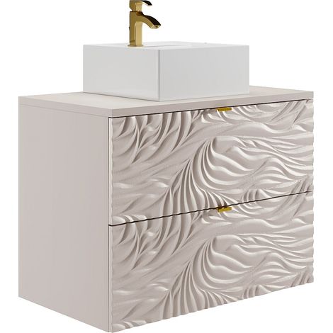 Mobile bagno sospeso testurizzato con lavabo da appoggio quadrato Beige 80 cm - RINAREL