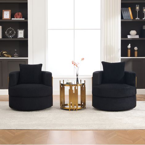 Fauteuil pivotant 360° en velours côtelé noir avec rangement caché HAVRYA (1/5)