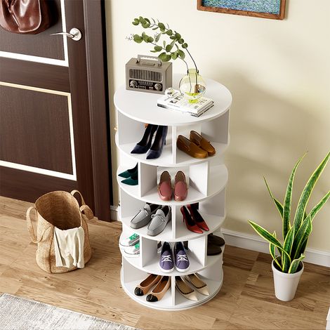 Étagère à Chaussures  Tournante 5 Niveaux Blanc Rond 115 cm