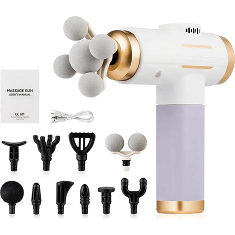 Pistolet de massage électrique (blanc) à 99 niveaux, pistolet de massage fascial puissant, pistolet de massage corporel à vibrations haute fréquence