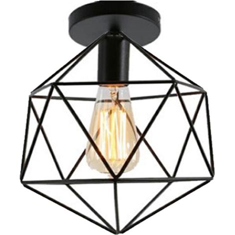 Plafonnier Industriel Plafond Lumière Vintage Métal Noir Cage Lampe Plafonnier Chambre Éclairage Plafond Suspension, 25CM - Noir BLOW (1/5)