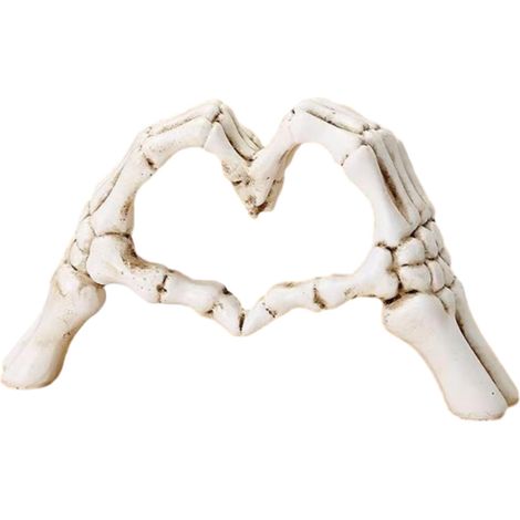Sculpture de main blanche en forme de cœur pour Halloween, statue de squelette abstraite en résine, ornement d'amour, statue de doigt en forme de cœur pour étagère, maison, décoration de bureau (1/5)