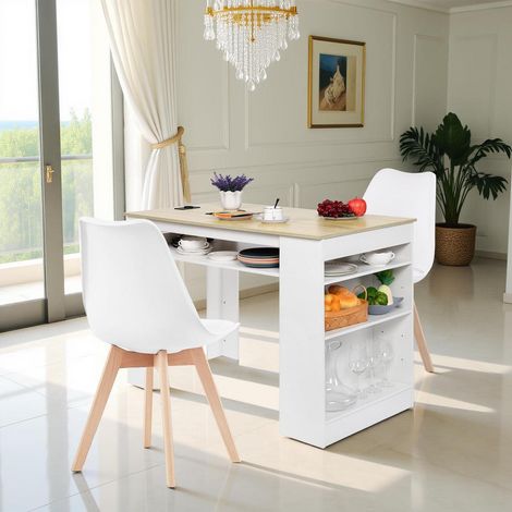Esstisch-Set mit 2 Stühlen, Bartisch mit USB & Steckdose, 4 Ablagen (1/5)