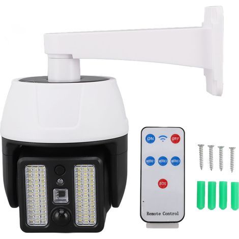 Fausse caméra de sécurité à énergie solaire avec lumière LED rouge clignotante, télécommande de surveillance simulée pour l'avertissement de sécurité nocturne en plein air (1/5)