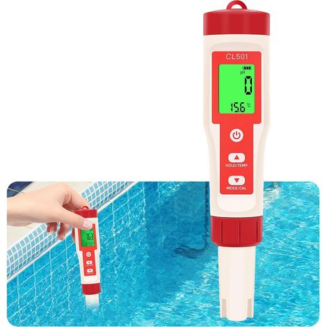 Testeur pH Chlore Piscine, 5 en 1 pH, Chlore, ORP, H2, Température