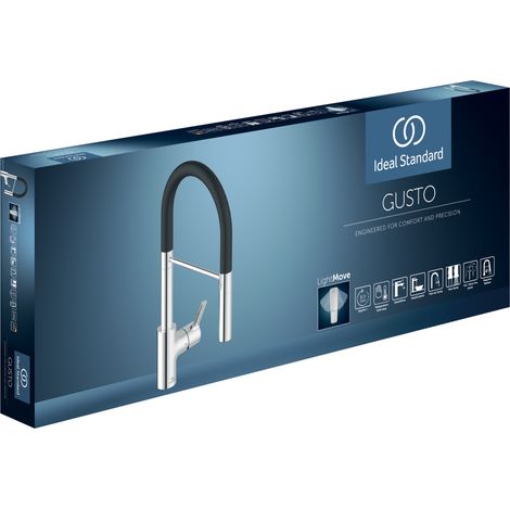 Ideal Standard Gusto - Grifo de fregadero con brazo flexible y ducha, cromo/negro BD417AA (1/2)