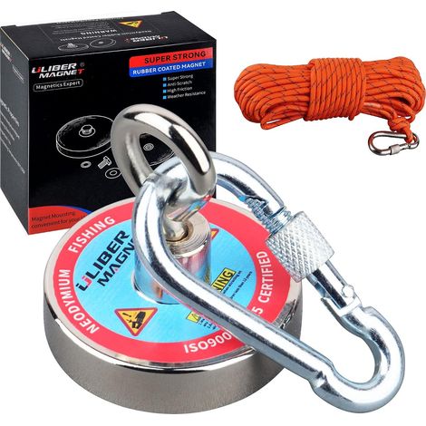 Aimant néodyme puissant de 100 kg avec corde en nylon de 10 m pour la pêche magnétique, le recyclage, la chasse au Trésor en rivière, en lac (1/5)