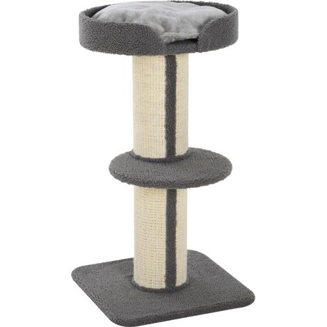 Arbre à chat robuste avec plateforme, en sisal, supporte jusqu'à 30 kg, gris, idéal pour le jeu actif et la détente.