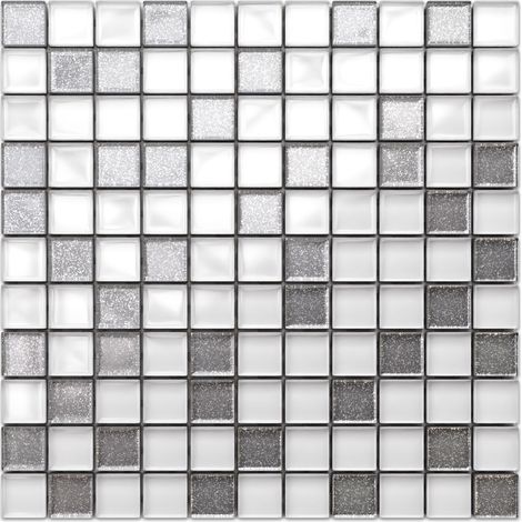 Ilcom mosaico in vetro su rete per bagno e cucina 30cm x 30cm - Silver crystal (1/5)