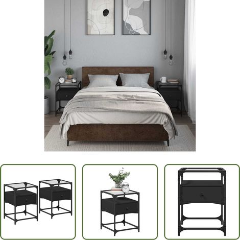 vidaXL Étagère - Tables de chevet 2 pcs noir 40x40x55 cm bois d’ingénierie (1/5)