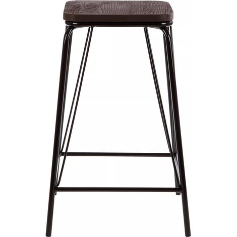 Interiors by Premier Black Metal and Elm Wood Stool, Large Square Stool, Accent Wooden Bar Stool for Home Bar (1/4)