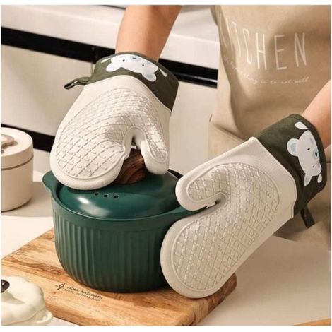 Gants de Cuisine - Professionnels - Silicone et Coton - Résistants à 400°C - Confort Optimal - Adhérence Sûre (1/4)