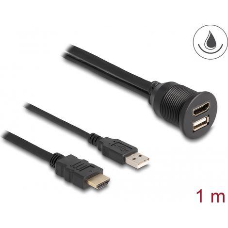 Delock Cable HDMI-A macho y USB 2.0 Tipo-A macho a HDMI-A hembra y USB 2.0 Tipo-A hembra para instalaciÃ³n a prueba de agua 1 m