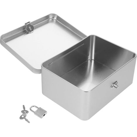 Boîte de Rangement en Fer-blanc Argentée avec Serrure et Clé, Organisateur Élégant pour Documents et Objets de Valeur, pour Bureau et Salon (1/5)