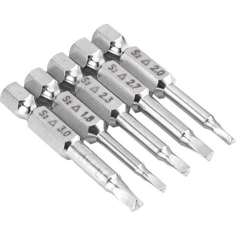 5PCS Embouts de Tournevis Magnétique à Tête Triangulaire Set S2 Acier 1,8mm, 2mm, 2,3mm, 2,7mm, 3mm, Tige 6.35mm Hexagonale (1/5)