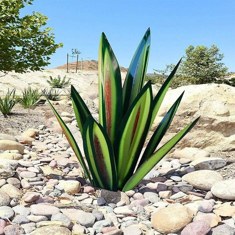 Plantes D'agave en Métal De 35 Cm / 13,7 Pouces, Sculpture Rustique, Figurines De Jardin, Piquets De Jardin, Ornements De Pelouse pour Cour Extérieure-1pc (1/4)
