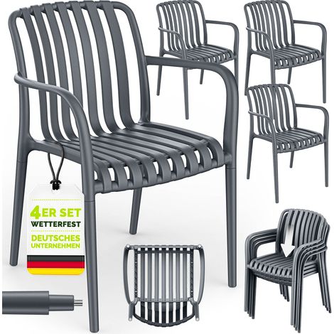 tillvex® Gartenstühle 4er Set Stapelbar Wetterfest mit Armlehne Outdoor Stühle bis 120kg belastbar Gartenstühle Outdoor Terrassenstuhl Gartenmöbel Balkon Garten Terrasse