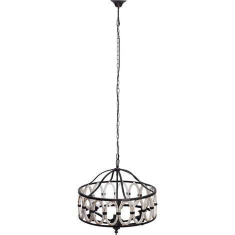 Lámpara de techo redonda de madera y metal negro D63x63x63h cm (1/5)