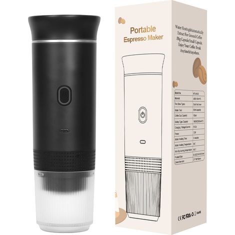 Cafetera eléctrica tipo espresso, compatible con cápsulas grandes, cápsulas y café molido, autocalentable, cafetera de viaje para autocaravanas. (1/5)
