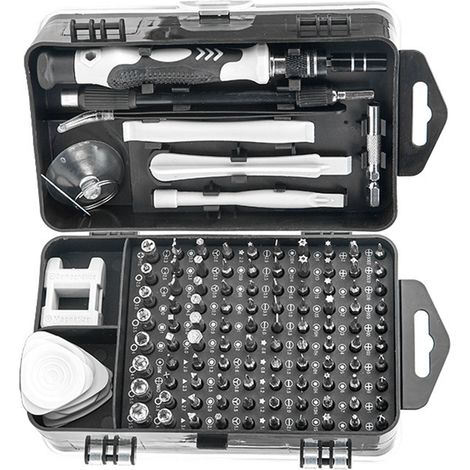 Kit 115 en 1 tournevis de précision, set complet de réparation mobile, embouts cruciformes, version standard gris-noir, outillage multifonction pour smartphones et appareils électroniques. (1/5)