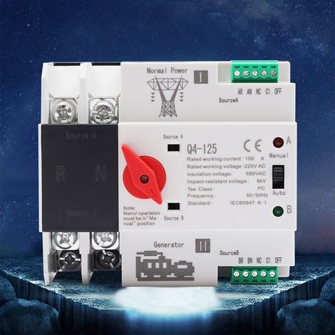 100A 2P Dual Power Automatic Transfer Switch Auto Change-Over Switch AC220V 50Hz