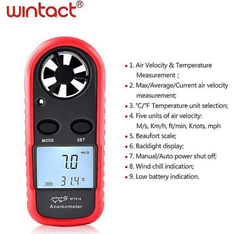 WT816 Mini anémomètre/ventilomètre et thermomètre numérique portable (version anglaise WT816) (1/5)