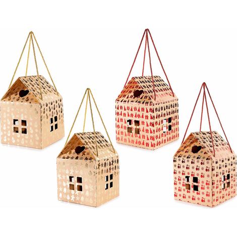 Scatole a borsetta di Natale in carta a forma di casetta con decori lucidi, set da 12 pezzi, cm 20x20x20 H (con tetto 30)