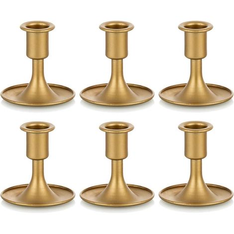 6er Set Kerzenständer Gold, Metall, für Stabkerzen, Tischdeko Hochzeit & Weihnachten (1/5)