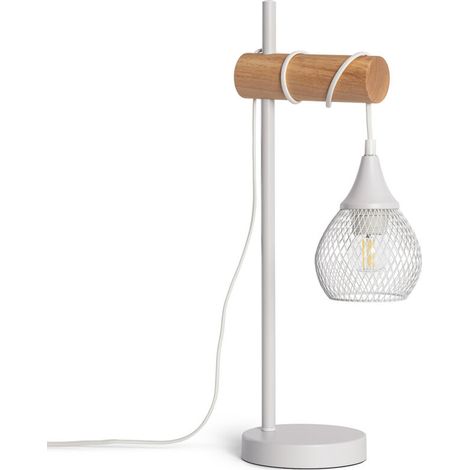 – Lampe à poser métal et bois Monah blanc – Type d'ampoule E27 – Compatible ampoules RGB et CCT – Design moderne pour intérieur élégant (1/5)