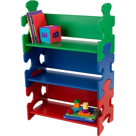 KidKraft-14400 Scaffale A Puzzle con 3 Mensole, in Legno, Mobile per la Cameretta dei Bambini, Colore Verde/Blu/Rosso, Small, 14400 (1/5)