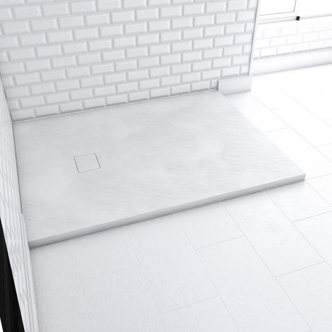 receveur à poser en materiaux composite smc - finition ardoise blanc mat - 90x120 cm - rock 2 white (1/5)