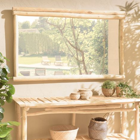 WILL - Miroir rectangulaire en branches de bois de teck naturel (1/5)