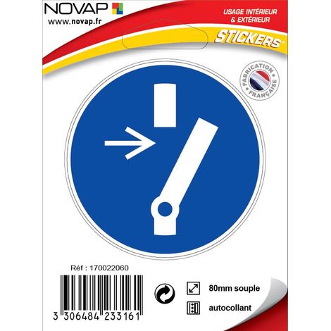 Panneau Débrancher avant d'effectuer une activité de maintenance ou une réparation - Vinyle adhésif Ø80mm - 4233161