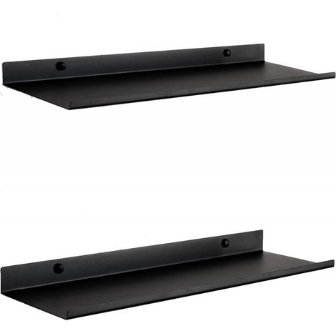 Etagere Murale Flottante Noire Set 2 Tablette Murale Metallique 50 cm Etagere Salle de Bain, Salon, Cuisine, Chambre ou Etagere Bureau (1/4)