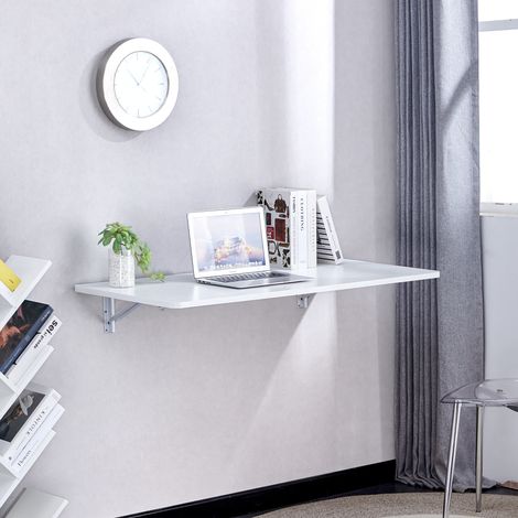 Table pliante murale pour petits espaces, établi rabattable multifonction, rangement gain de place pour garage, atelier, bureau, buanderie, bar, cuisine et salon. (1/5)