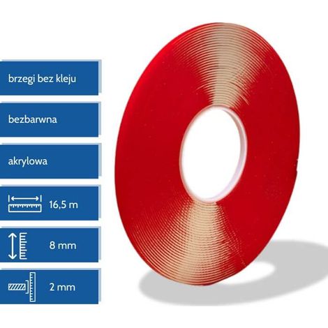 Nastro acrilico biadesivo HPX per vetro, trasparente 2 mm × 8 mm, 16,5 m - lati non adesivi (pulito) (1/4)