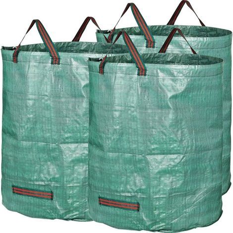 3x sacs de jardin 272l en tissu polypropylène robuste (PP) 150g / m2, Jardin étanche Heavy Duty Grande Sacs avec Poignées