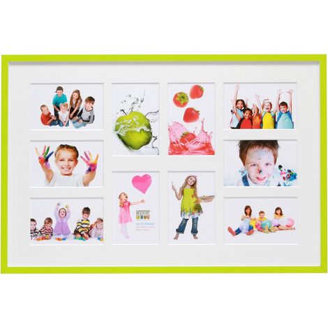 Cadre Photo Pêle-Mêle avec 10 Ouvertures Bois Vert/Blanc 63 x 43 x 1,5 cm (1/2)