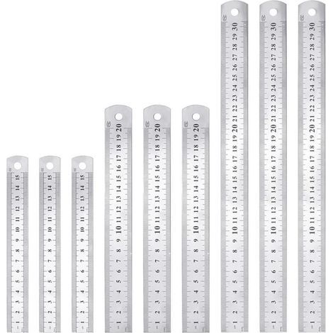 9 PCS Règle en Acier Inoxydable 15cm 20cm 30cm Règle Metallique Taille Double Face Regle Menuisier Antirouille Durable pour Etudiants Ingénieurs Architectes Enseignants Designers Bureau (1/4)
