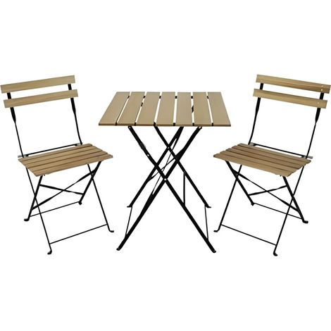 Set Tavolo da Giardino 55x55 cm con 2 Sedie Metallo Nero Legno (1/2)